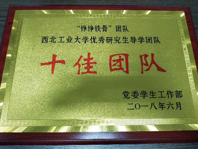 课题组获西北工业大学优秀研究生导学团队"十佳团队"荣誉称号